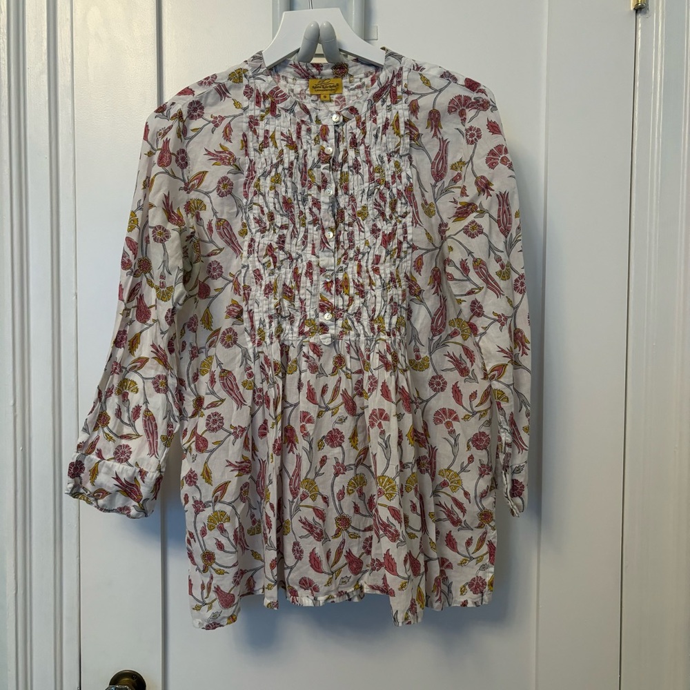 Roberta Roller Rabbit Floral Pintuck Long Sleeve Tunic Top - Picture 14 of 16